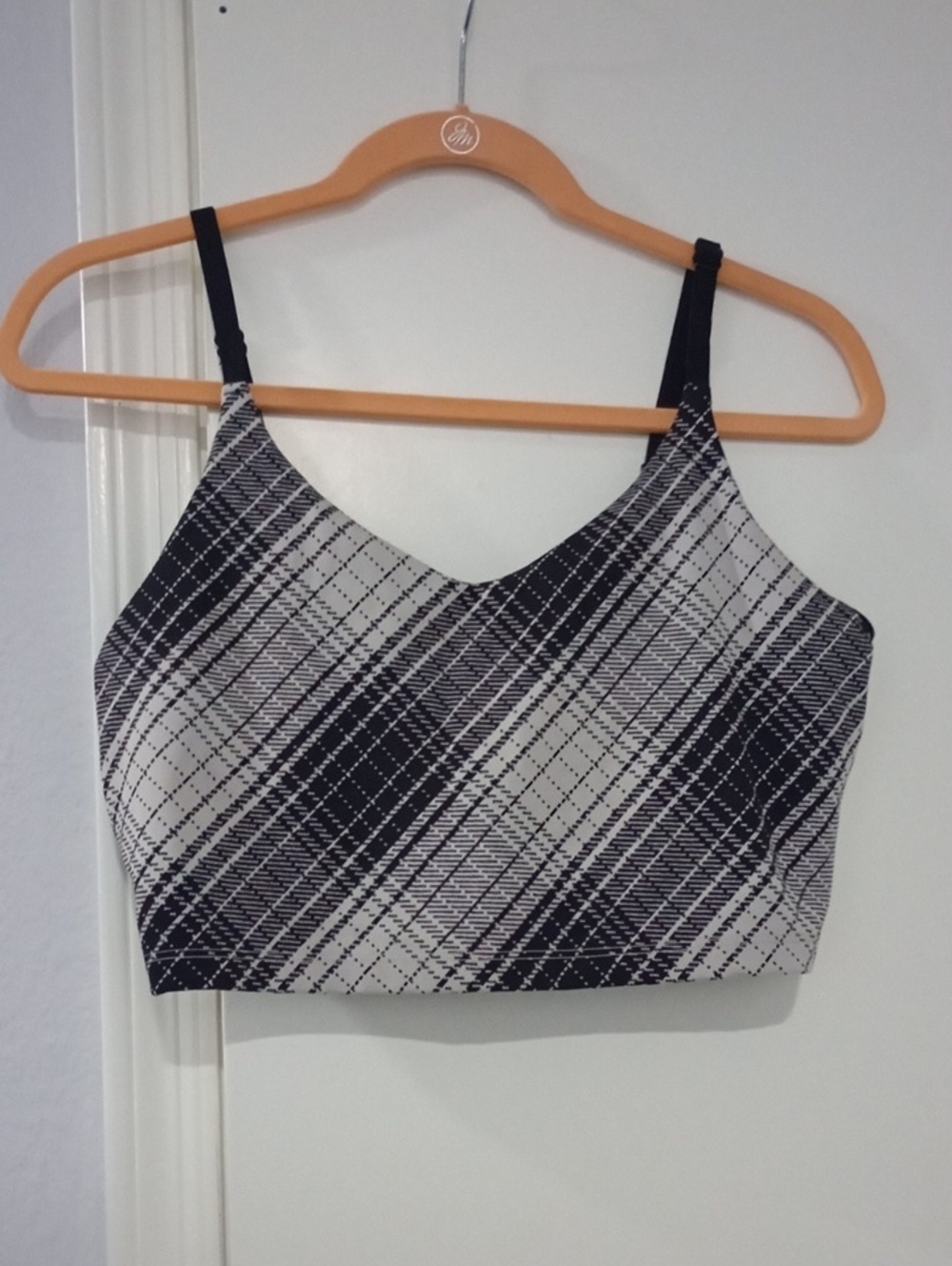 Black and White Plaid Cropped Sports Bra/Cami Top